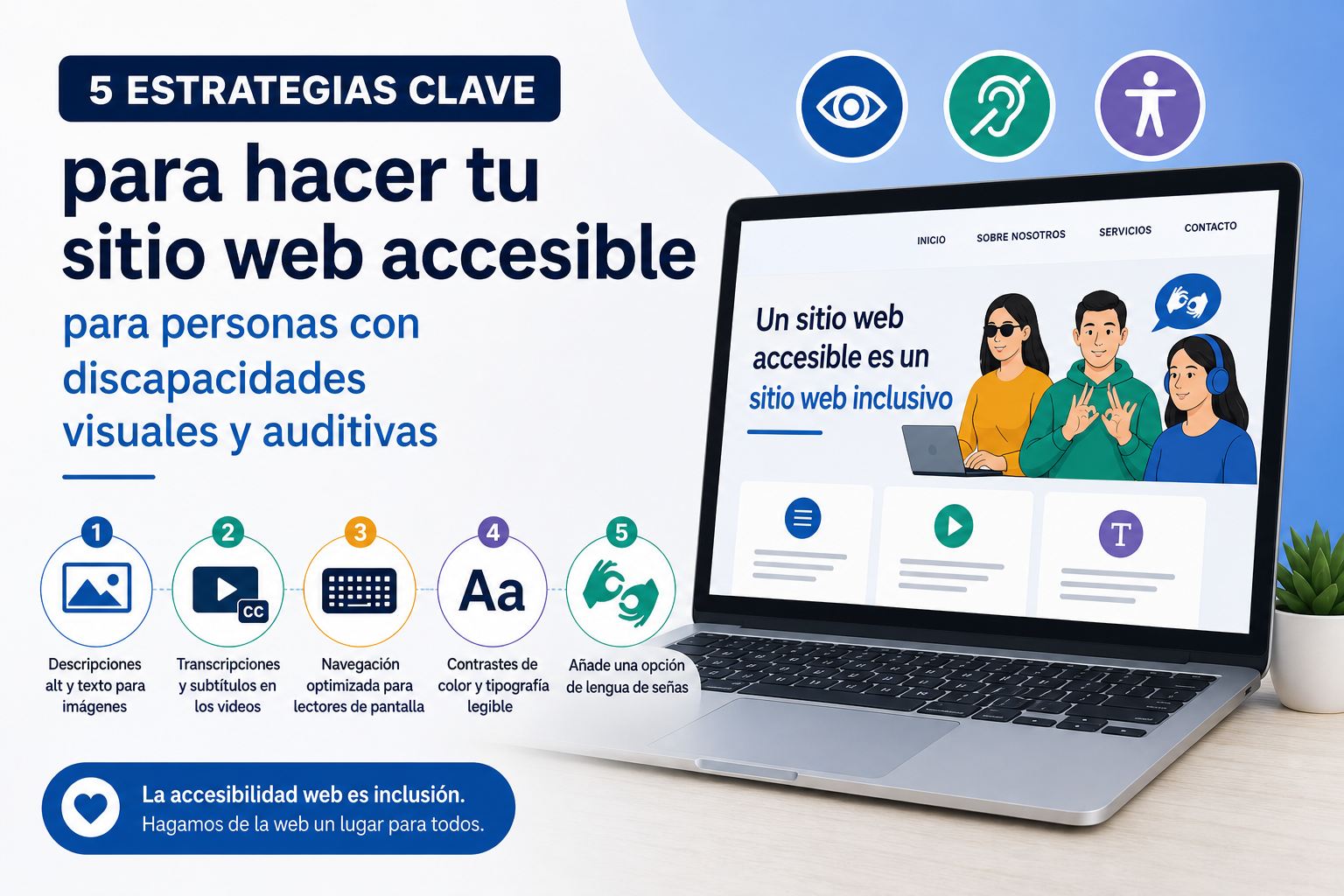 5 estrategias clave para hacer tu sitio web accesible para personas con discapacidades visuales y auditivas